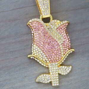 Rose Ice Style with Rhinestones Pendant 18k Gold Plated